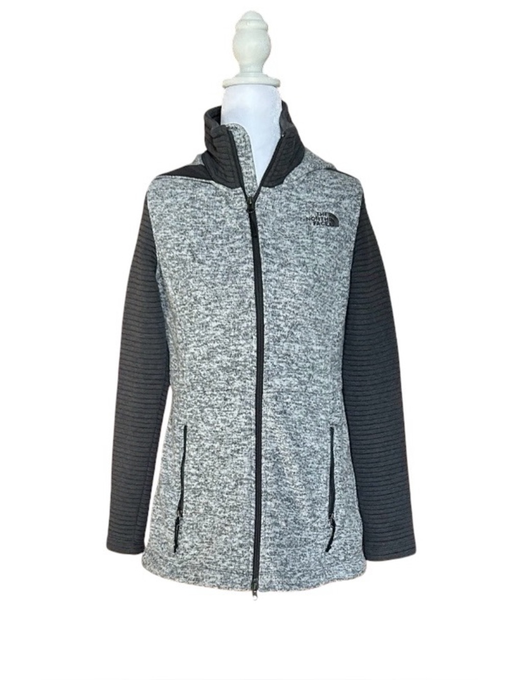 The North Face Women’s Indi Fleece Parka Gray Hoodie Jacket Small Ribbed Sleeves